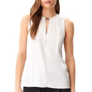 CALVIN KLEIN SLEEVELESS SATIN FEEL TOP - WHITE