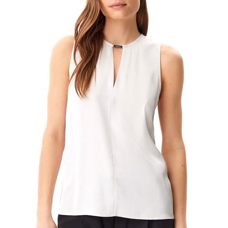 CALVIN KLEIN SLEEVELESS SATIN FEEL TOP - WHITE