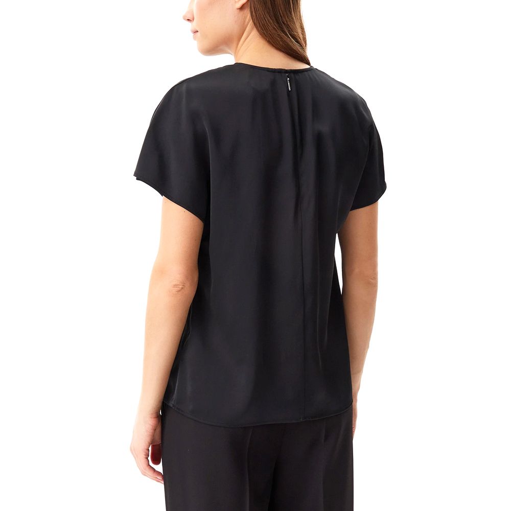CALVIN KLEIN SLEEVED SATIN FEEL TOP - BLACK - Image 2