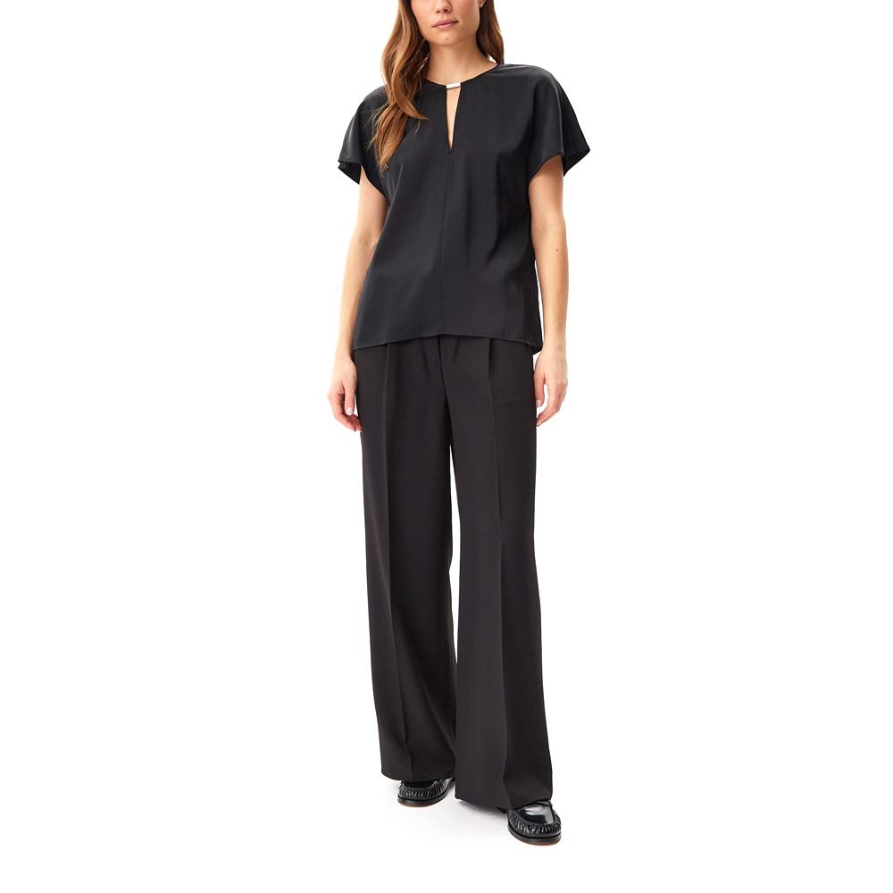 CALVIN KLEIN SLEEVED SATIN FEEL TOP - BLACK - Image 4