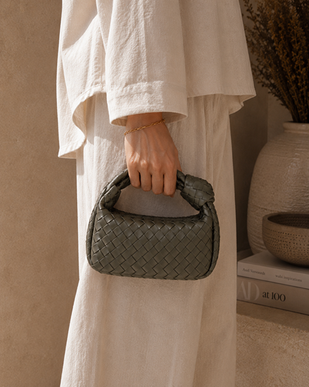 SMALL WOVEN VEGAN LEATHER BAG - ANTHRACITE