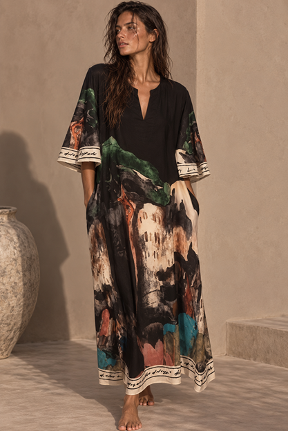SHORT SLEEVED AMALFI DRESS - BLACK
