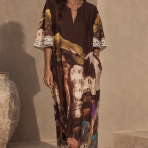 SHORT SLEEVED AMALFI DRESS - BROWN