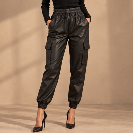 AVA CARGO FAUX LEATHER PANTS - BLACK