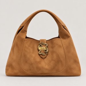 JUST CAVALLI LARGE SUEDE SNAKE BUCKLE BAG - CAMEL