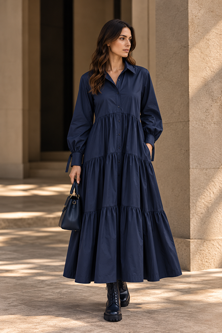 PERSEPHONE MAXI POPLIN DRESS - MIDNIGHT BLUE - Image 2