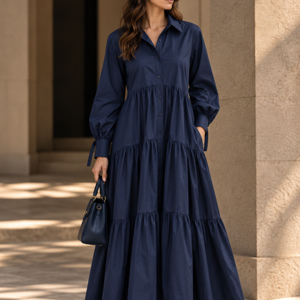PERSEPHONE MAXI POPLIN DRESS - MIDNIGHT BLUE