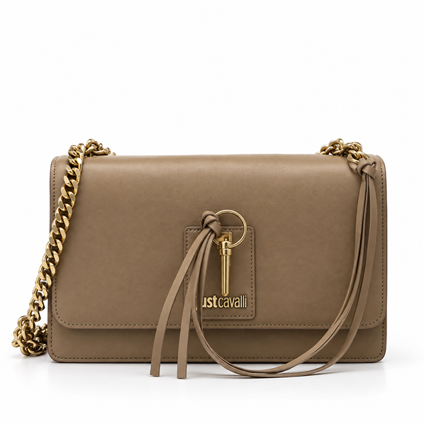 JUST CAVALLI MEDIUM LOCKER SHOULDER BAG - BEIGE