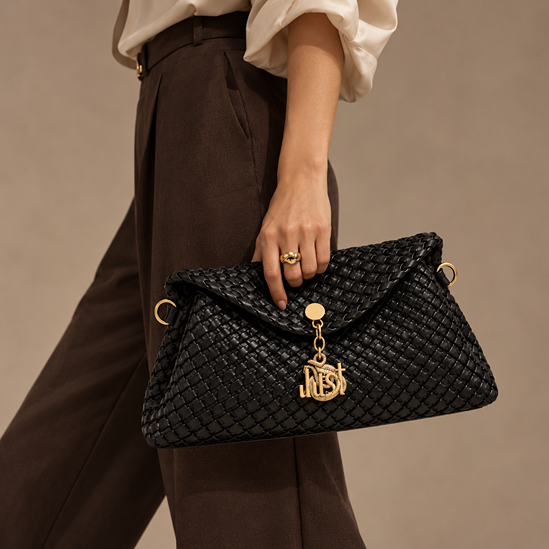 JUST CAVALLI MEDIUM WOVEN SNAKE LOGO FLAP - BLACK - Image 2