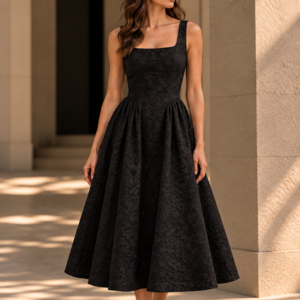 GISELLE EMBOSSED DRESS - BLACK