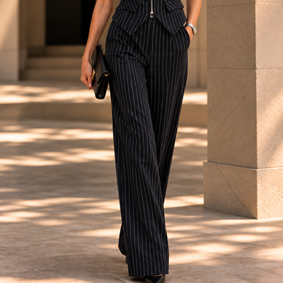 DELPHINE STRIPED TROUSERS - BLACK