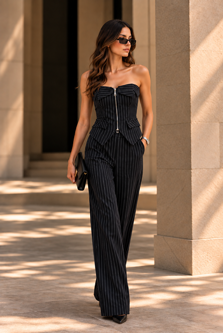 DELPHINE STRIPED TROUSERS - BLACK - Image 2