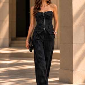 DELPHINE STRIPED TOP - BLACK
