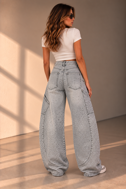 LESTER CRYSTAL EMBELLISHED BALLOON DENIM - GREY - Image 2