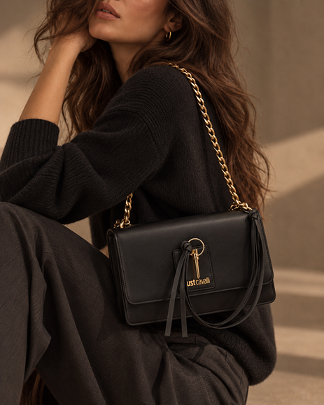 JUST CAVALLI MEDIUM LOCKER SHOULDER BAG - BLACK - Image 2