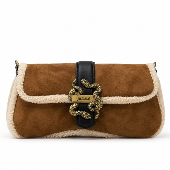 JUST CAVALLI SUEDE FUR-LINED ICONIC HANDBAG