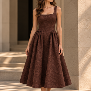 GISELLE EMBOSSED DRESS - BROWN