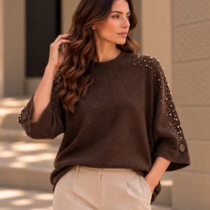 SIENNA CRYSTAL BEAD EMBELLISHED KNIT - DARK BROWN