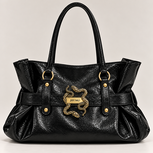 JUST CAVALLI CRUNCHY PATENT LEATHER SHOULDER BAG