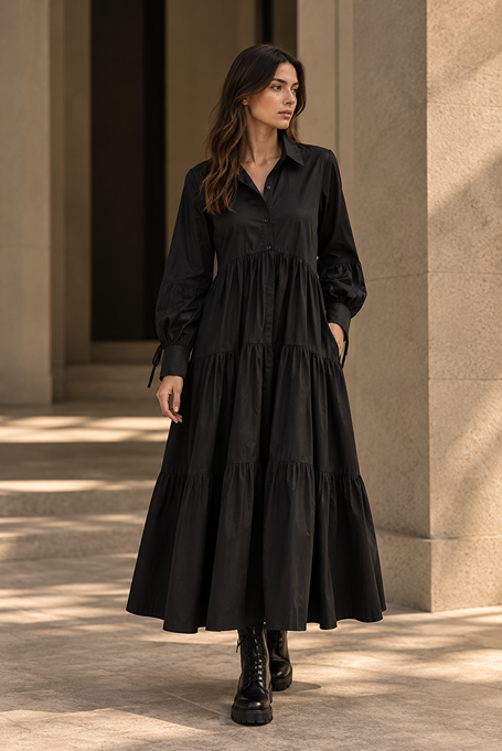 PERSEPHONE MAXI POPLIN DRESS - BLACK - Image 2
