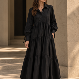 PERSEPHONE MAXI POPLIN DRESS - BLACK