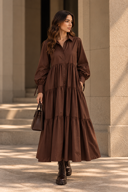 PERSEPHONE MAXI POPLIN DRESS - BROWN - Image 2