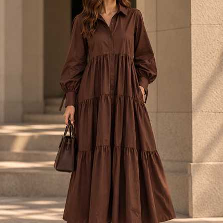 PERSEPHONE MAXI POPLIN DRESS - BROWN