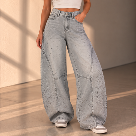 LESTER CRYSTAL EMBELLISHED BALLOON DENIM - GREY