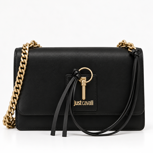 JUST CAVALLI MEDIUM LOCKER SHOULDER BAG - BLACK