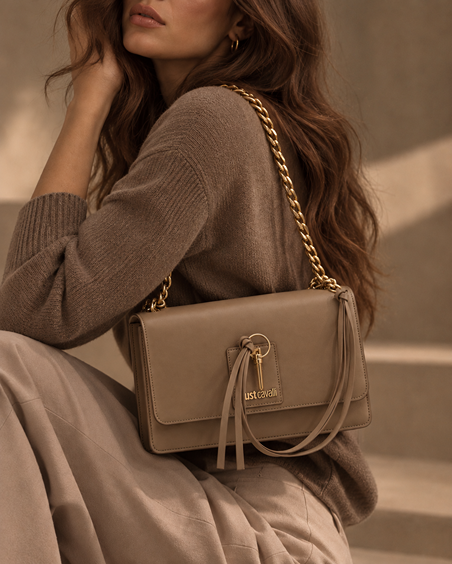 JUST CAVALLI MEDIUM LOCKER SHOULDER BAG - BEIGE - Image 2