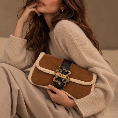 JUST CAVALLI SUEDE FUR-LINED ICONIC HANDBAG - Image 2
