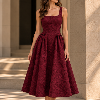 GISELLE EMBOSSED DRESS - WINE RED