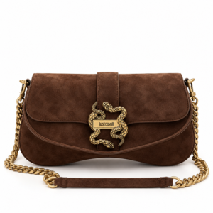 JUST CAVALLI SUEDE ICONIC HANDBAG - DARK BROWN
