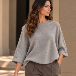 SIENNA CRYSTAL BEAD EMBELLISHED KNIT - GREY