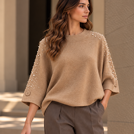 SIENNA CRYSTAL BEAD EMBELLISHED KNIT - CAMEL