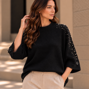 SIENNA CRYSTAL BEAD EMBELLISHED KNIT - BLACK
