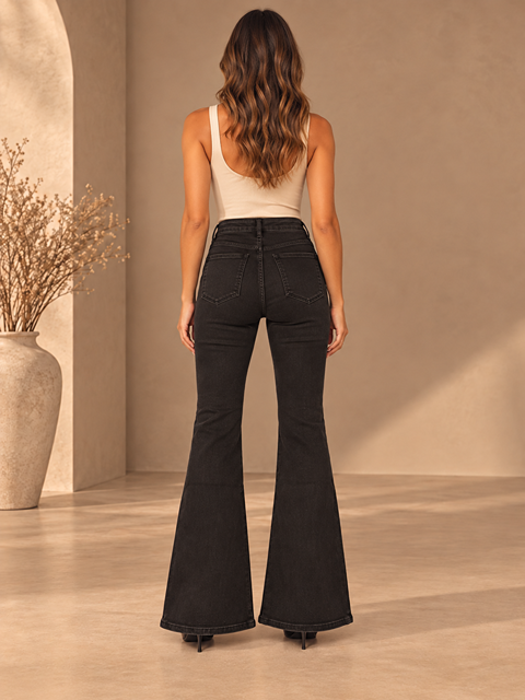 LISA BLACK FLARED DENIM PANTS - Image 2