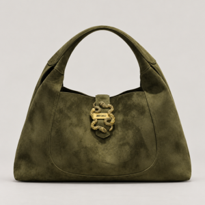 JUST CAVALLI LARGE SUEDE SNAKE BUCKLE BAG - KHAKI