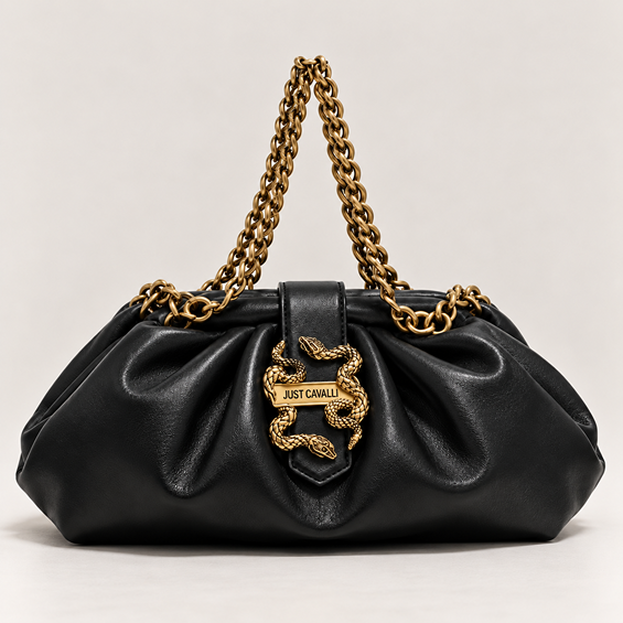 JUST CAVALLI SOFT OVAL POUCH - BLACK