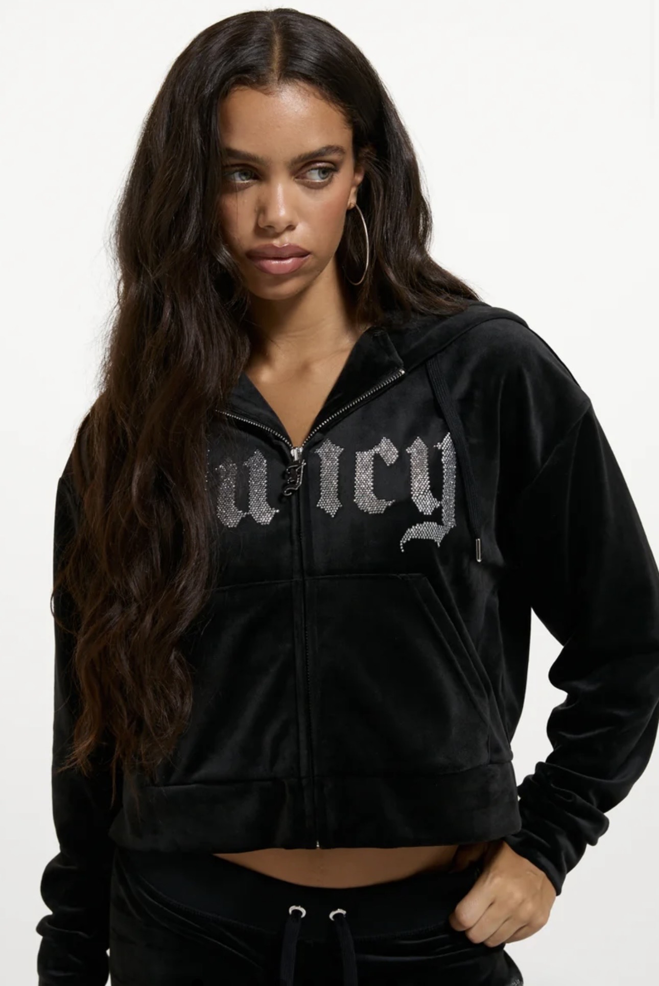 JUICY COUTURE MEGA CRYSTAL LOGO VELOUR SET - BLACK - Image 3