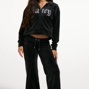 JUICY COUTURE MEGA CRYSTAL LOGO VELOUR SET - BLACK