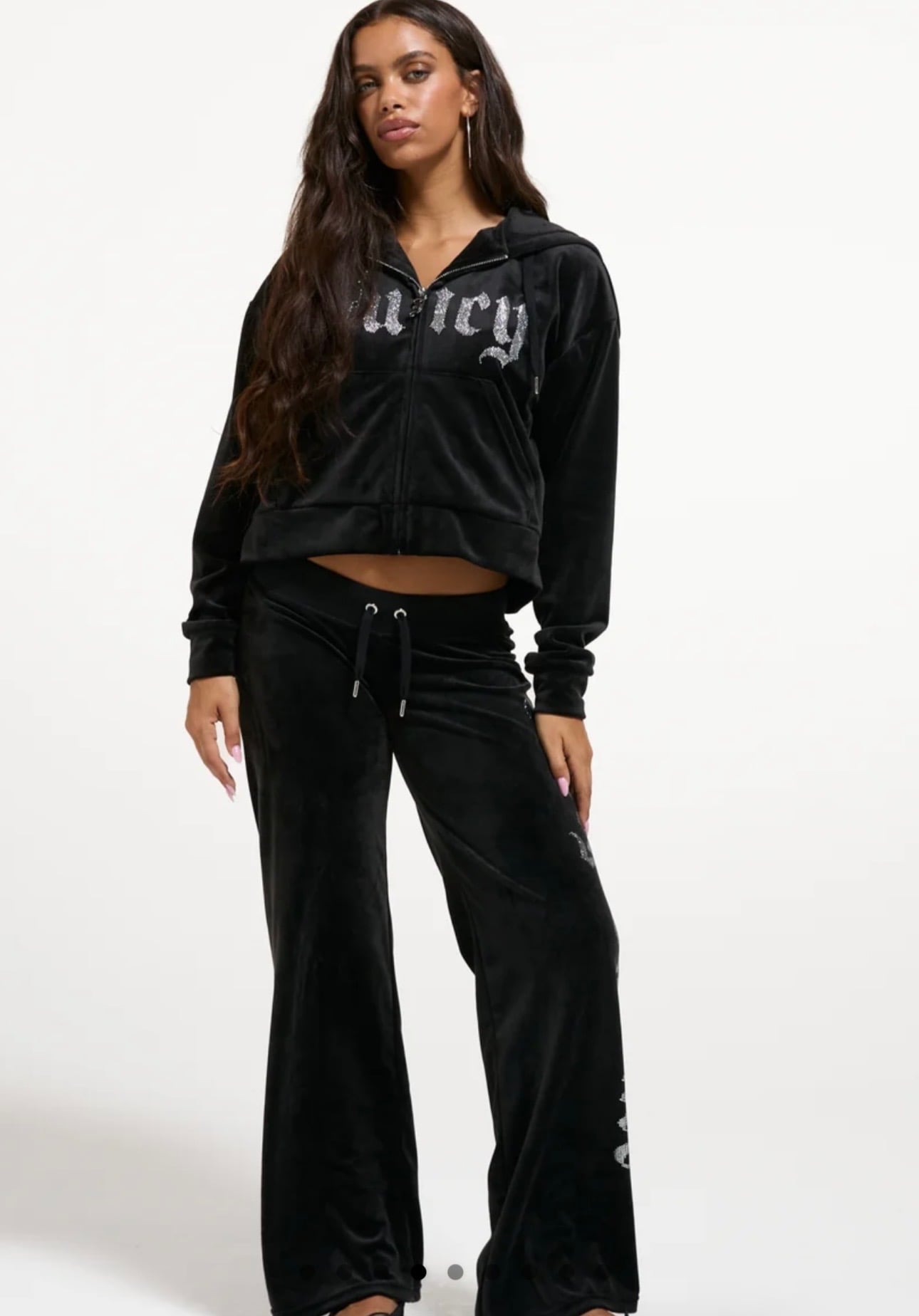JUICY COUTURE MEGA CRYSTAL LOGO VELOUR SET - BLACK