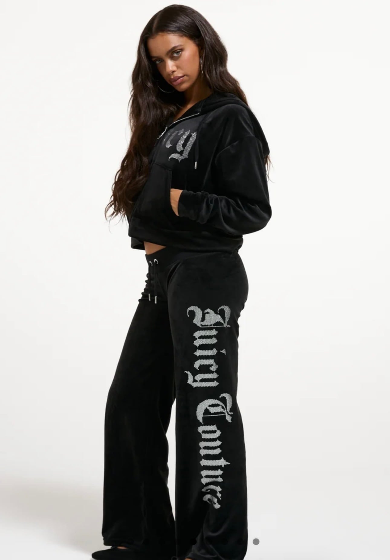 JUICY COUTURE MEGA CRYSTAL LOGO VELOUR SET - BLACK - Image 2