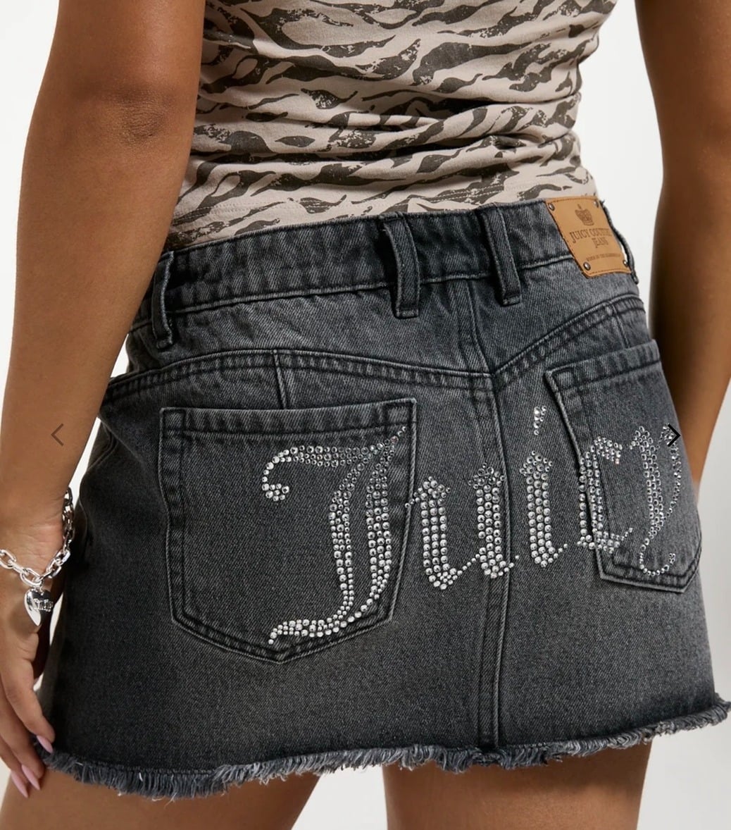 JUICY COUTURE CRYSTAL DENIM MINI SKIRT - BLACK
