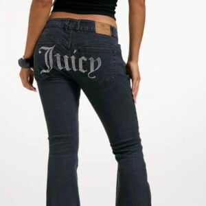 JUICY COUTURE CRYSTAL FLARED DENIM - BLACK