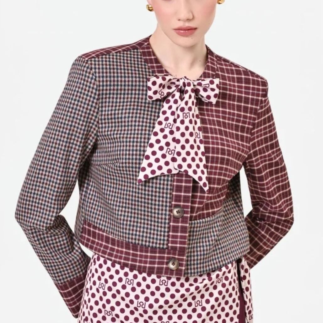STRIPED - DOTTED BOW EMBELLISHED JACKET