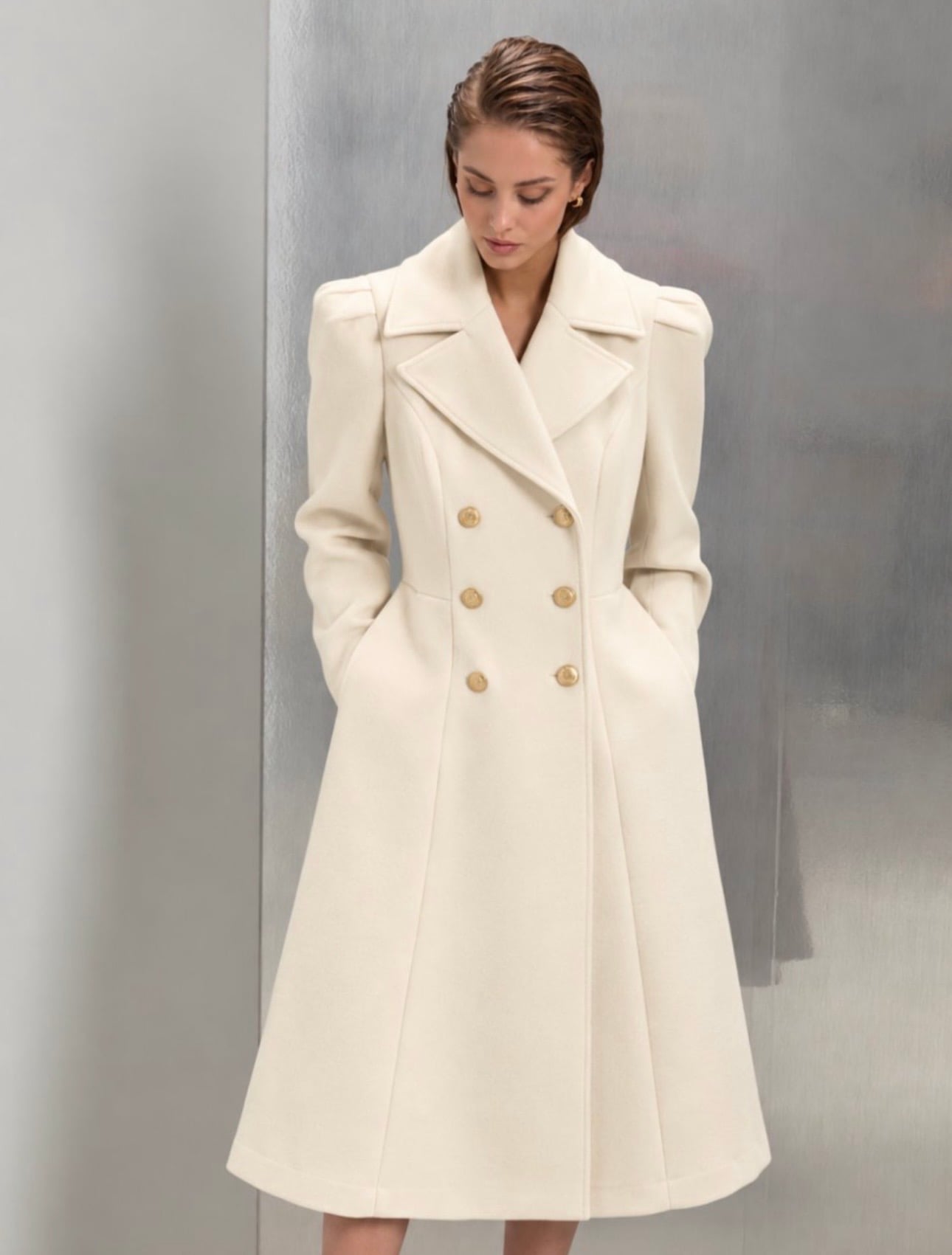 GIORGIA PALMAS WHITE COAT GOLD BUTTONED